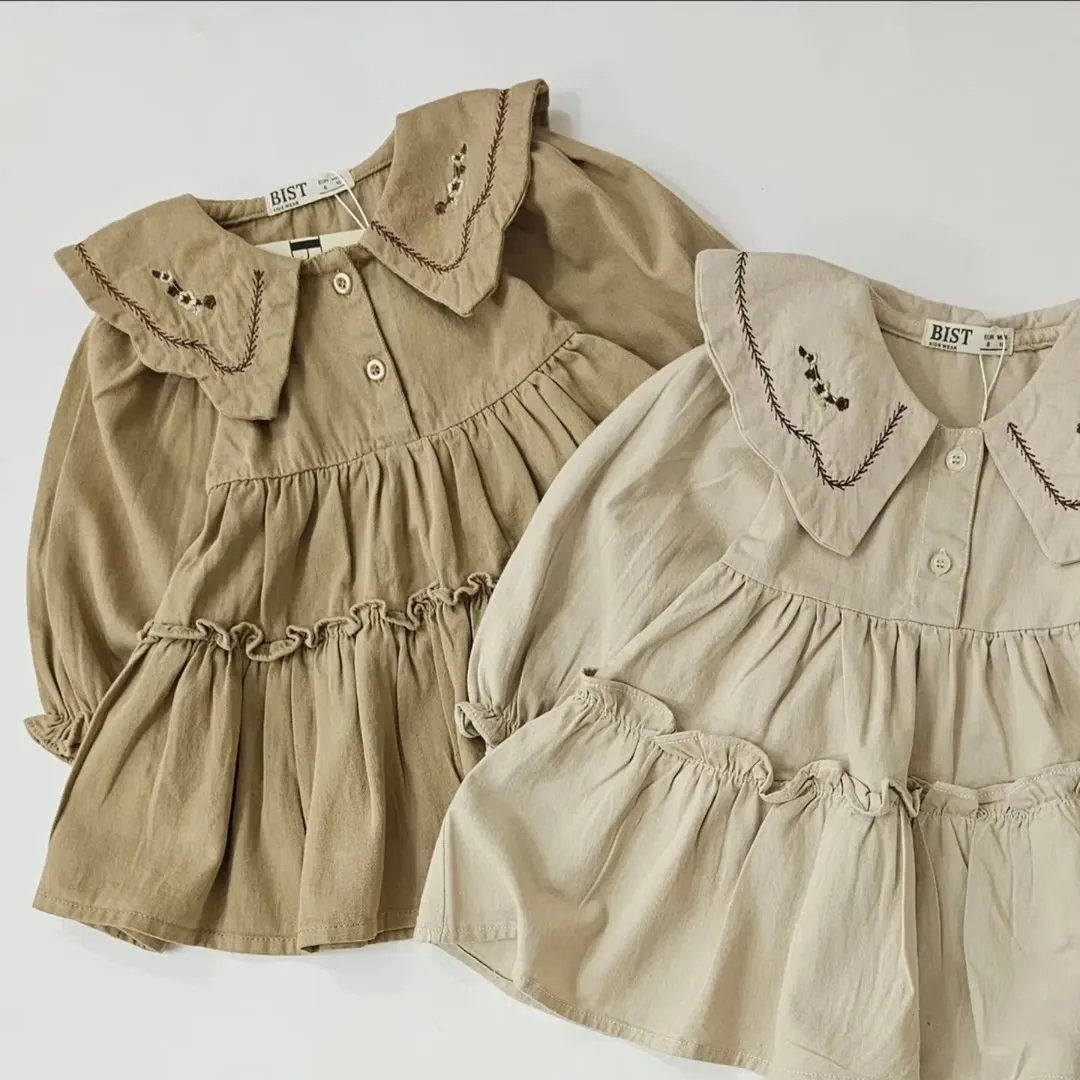 پیراهن کتان یقه گلدوزی